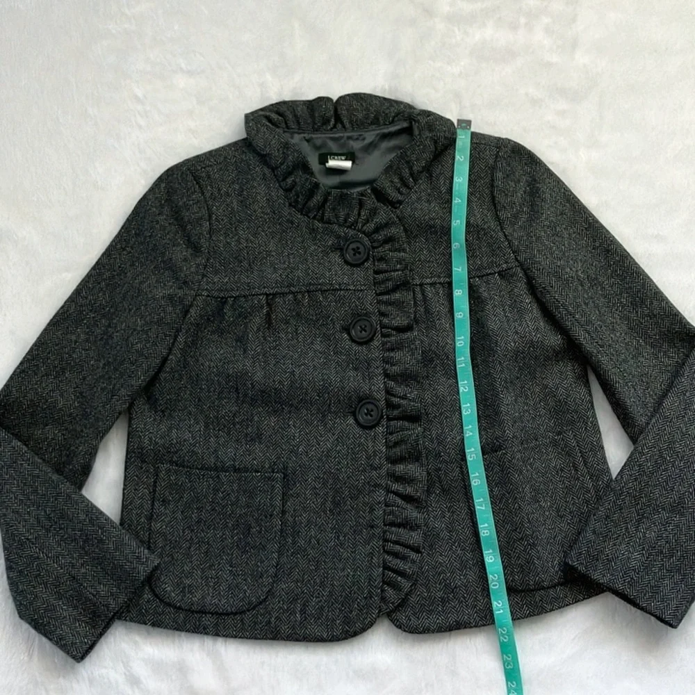 Like New Gray Herringbone J. Crew Fiona Ruffle Wool Blazer Coat, size 0